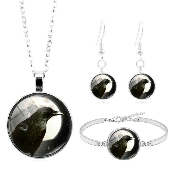 full moon raven ювелирные наборы серебро мода кабошон стекла цепи ожерелье серьги браслета ювелирные наборы для женщин подарки, Silver
full moon raven ювелирные наборы серебро мода кабошон стекла цепи ожерелье серьги браслета ювелирные наборы для женщин подарки, Silver