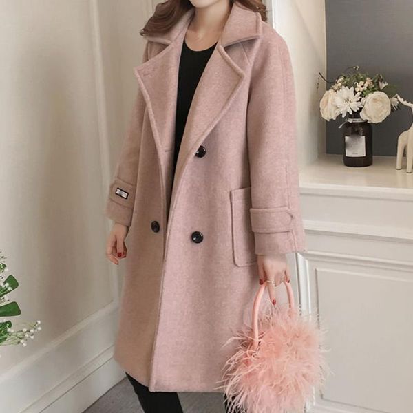 women's wool & blends autumn winter women korean coats ladies solid casual overcoat double-breasted turn-down collar jakects, Black
women's wool & blends autumn winter women korean coats ladies solid casual overcoat double-breasted turn-down collar jakects, Black