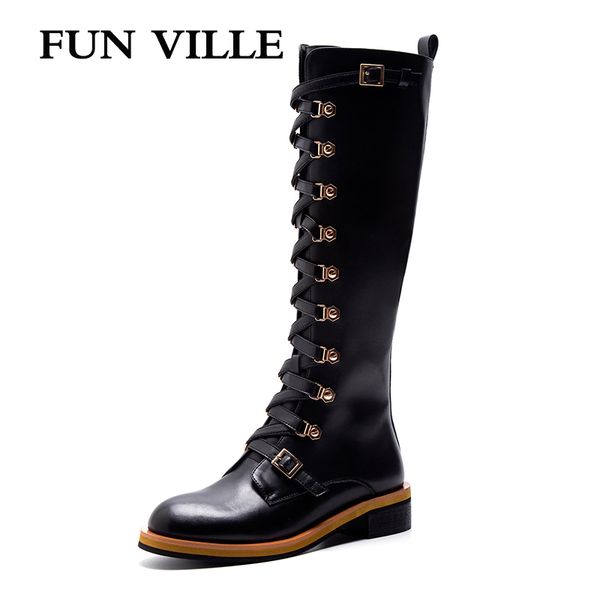 fun ville new fashion autumn winter women knee high boots genuine leather + pu motorcycle boots woman black round toe shoes
fun ville new fashion autumn winter women knee high boots genuine leather + pu motorcycle boots woman black round toe shoes