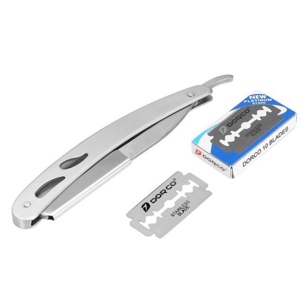 portable shaving razor stainless steel men straight barber steel razors folding shaving knife trimmer with 10pcs blades silver
portable shaving razor stainless steel men straight barber steel razors folding shaving knife trimmer with 10pcs blades silver