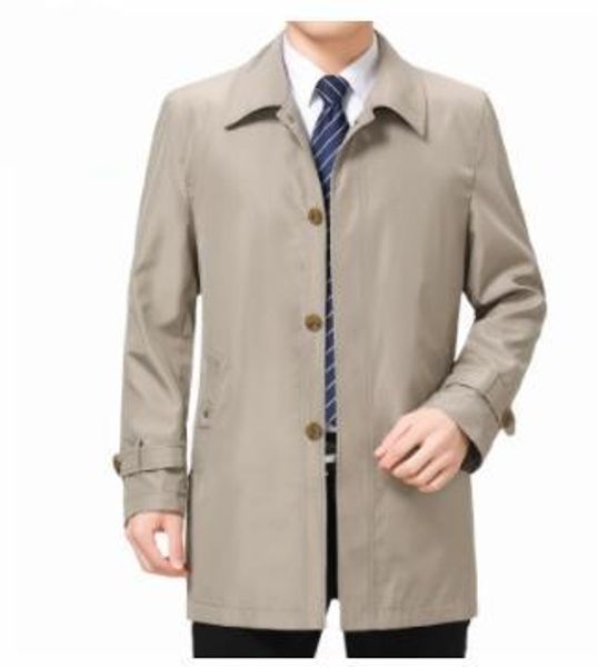 

autumn mens business designer trench coats lapel neck long sleeve outerwear casual middleaged and elder coats, Tan;black