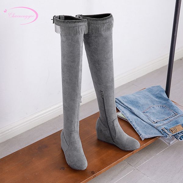 college sweet style round head over knee high boots fashion tassel zipper grey black increasing high heel women's riding boots
college sweet style round head over knee high boots fashion tassel zipper grey black increasing high heel women's riding boots