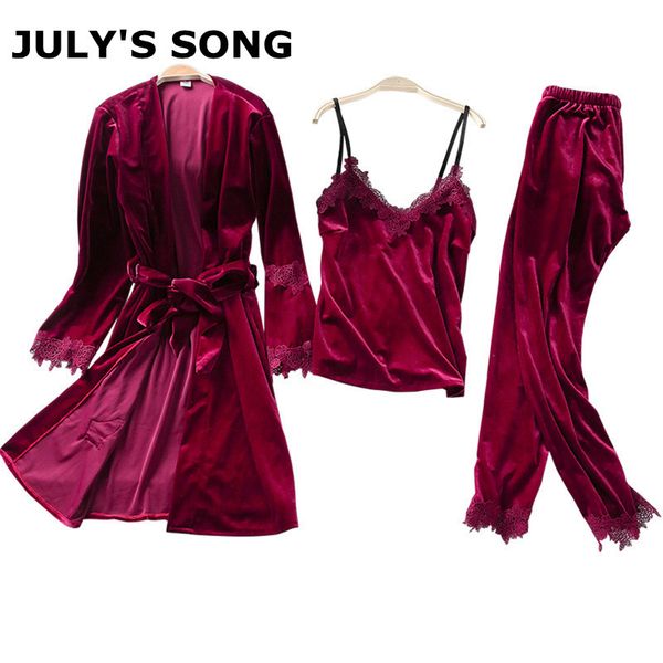 july's song 2018 new gold velvet 3 peices warm pajamas set women lace robe pajamas winter sleepwear sleeveless nightwear, Blue;gray
july's song 2018 new gold velvet 3 peices warm pajamas set women lace robe pajamas winter sleepwear sleeveless nightwear, Blue;gray