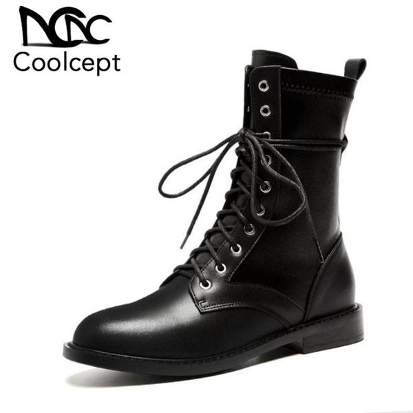 coolcept women mid calf boots genuine leather cross strap autumn winter flats shoes women black casual party footwear size 34-39
coolcept women mid calf boots genuine leather cross strap autumn winter flats shoes women black casual party footwear size 34-39