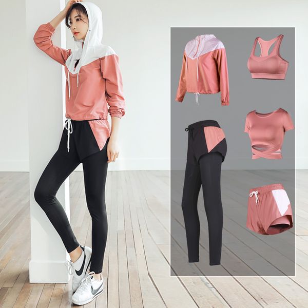 2020 new women yoga sport suit quick dry bra set 5 piece female short-sleeved shorts long pants outdoor sportswear fitness suit, White;black
2020 new women yoga sport suit quick dry bra set 5 piece female short-sleeved shorts long pants outdoor sportswear fitness suit, White;black