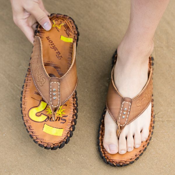 men outdoor genuine leather slippers summer new arrival man flip flops fashion pinch feet male beach shoes lightweight w5, Black
men outdoor genuine leather slippers summer new arrival man flip flops fashion pinch feet male beach shoes lightweight w5, Black