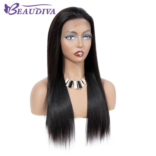 

beau diva lace front human hair wigs brazilian straight human hair wigs preplucked 13*4 lace closure wig for women non remy hair, Black;brown