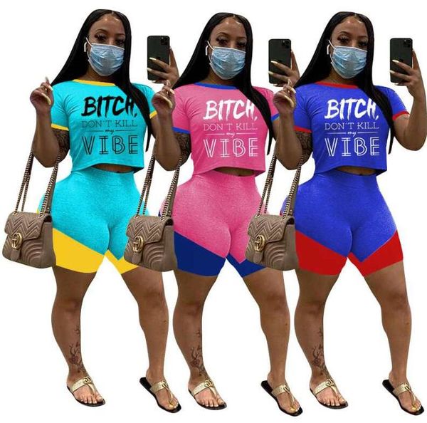 women sports suit letters short sleeve t shirt shorts set patchwork color two piece outfits summer tracksuit d6203, White
women sports suit letters short sleeve t shirt shorts set patchwork color two piece outfits summer tracksuit d6203, White