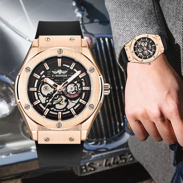 winner 2020 new mens automatic watches skeleton dial rubber strap clock rose gold case luminous hands wristwatches, Slivery;brown
winner 2020 new mens automatic watches skeleton dial rubber strap clock rose gold case luminous hands wristwatches, Slivery;brown