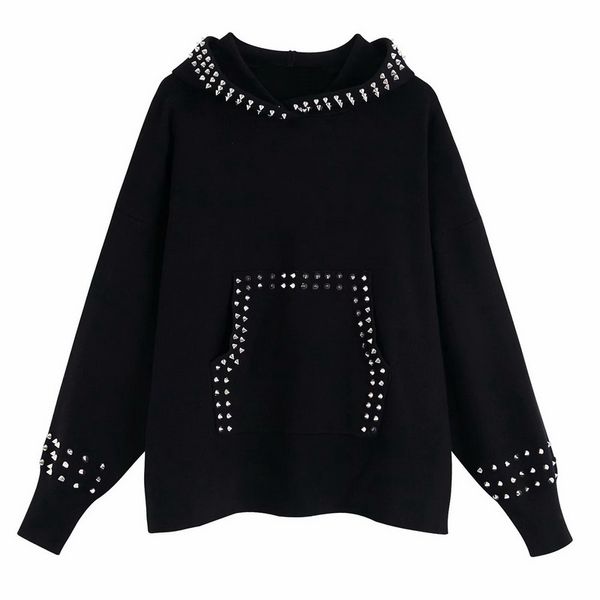 chic women hooded sweatshirt autumn 2019 new fashion rivets decoration black casual modern lady loose hoodie pullover
chic women hooded sweatshirt autumn 2019 new fashion rivets decoration black casual modern lady loose hoodie pullover