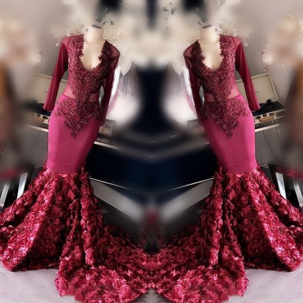 burgundy mermaid prom dresses 2k19 lace appliques long sleeves evening gowns rose flower sweep train formal party dress custom made, Black
burgundy mermaid prom dresses 2k19 lace appliques long sleeves evening gowns rose flower sweep train formal party dress custom made, Black