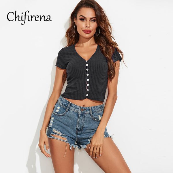 chifirena v-neck button cardigan t shirts women short sleeve short summer ribbed fit exposed navel tee shirts female, White
chifirena v-neck button cardigan t shirts women short sleeve short summer ribbed fit exposed navel tee shirts female, White