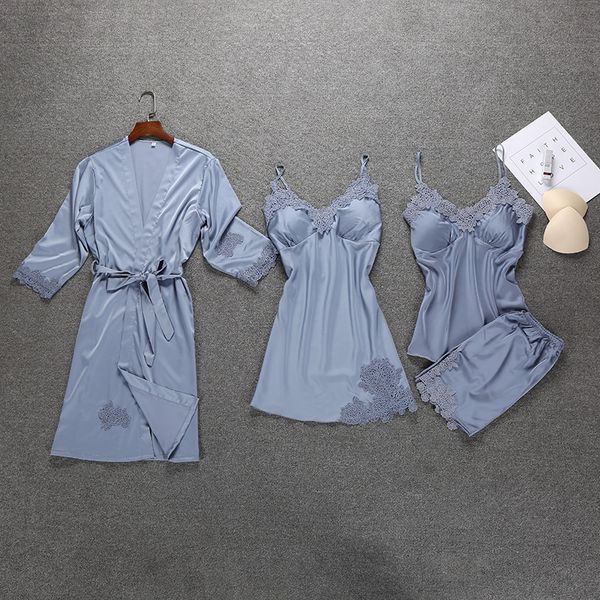4 pieces ladies silk satin robe set sleepwear sets include robe+nightdress+pant embroidery nightwear homewear for women, Black;red
4 pieces ladies silk satin robe set sleepwear sets include robe+nightdress+pant embroidery nightwear homewear for women, Black;red