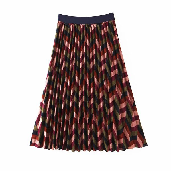 women elegant striped print midi skirt elastic waist retro female casual basic pleated mid calf skirts, Black
women elegant striped print midi skirt elastic waist retro female casual basic pleated mid calf skirts, Black
