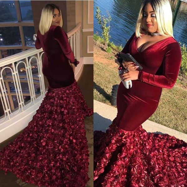 simple long sleeve deep v neck robes de soirée plus size burgundy velvet zipper mermaid prom dress with long train, Black
simple long sleeve deep v neck robes de soirée plus size burgundy velvet zipper mermaid prom dress with long train, Black