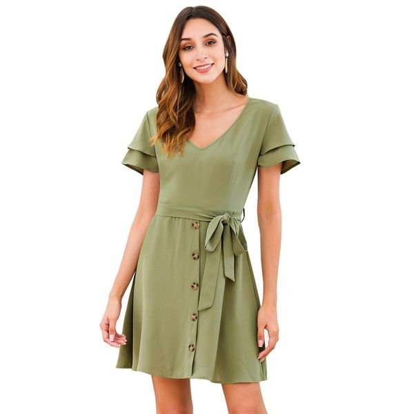 europe and the united states women wine explosion v-neck double short-sleeved solid tie waist button belt fashion dresses, White
europe and the united states women wine explosion v-neck double short-sleeved solid tie waist button belt fashion dresses, White
