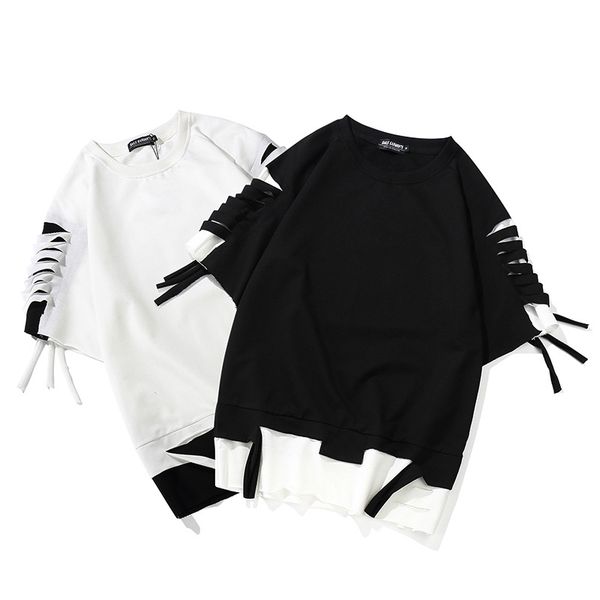 men's t-shirts mens hip hop ribbons women summer japanese style hole tees streetwear couple male black white clothing, White;black
men's t-shirts mens hip hop ribbons women summer japanese style hole tees streetwear couple male black white clothing, White;black