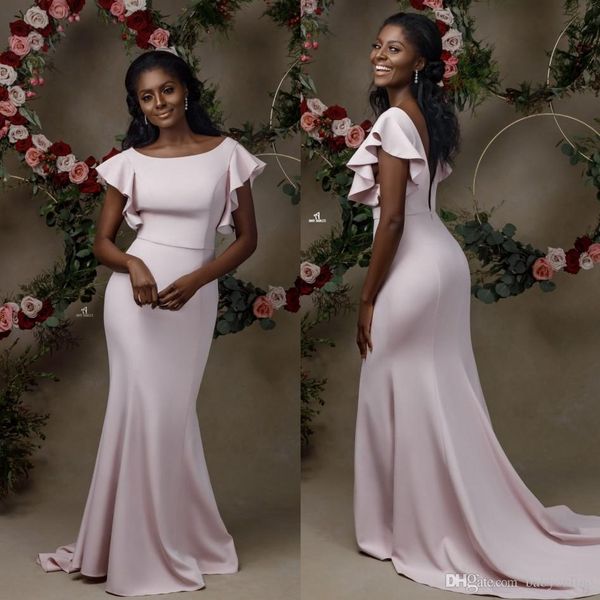 new elegant mermaid bridesmaid dresses ruffle cap sleeves backless black girls wedding guest evening party dress robe de mariee, White;pink
new elegant mermaid bridesmaid dresses ruffle cap sleeves backless black girls wedding guest evening party dress robe de mariee, White;pink
