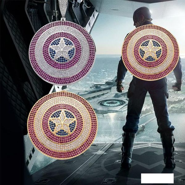 luxury designer superhero captain america shield necklace pendant gold silver plated mens hip hop jewelry gift 
luxury designer superhero captain america shield necklace pendant gold silver plated mens hip hop jewelry gift