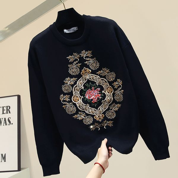 2019 winter black sweater sweter new women's embroidered flower sweater autumn blusa loose sweaters pull femme nancylim, White;black
2019 winter black sweater sweter new women's embroidered flower sweater autumn blusa loose sweaters pull femme nancylim, White;black