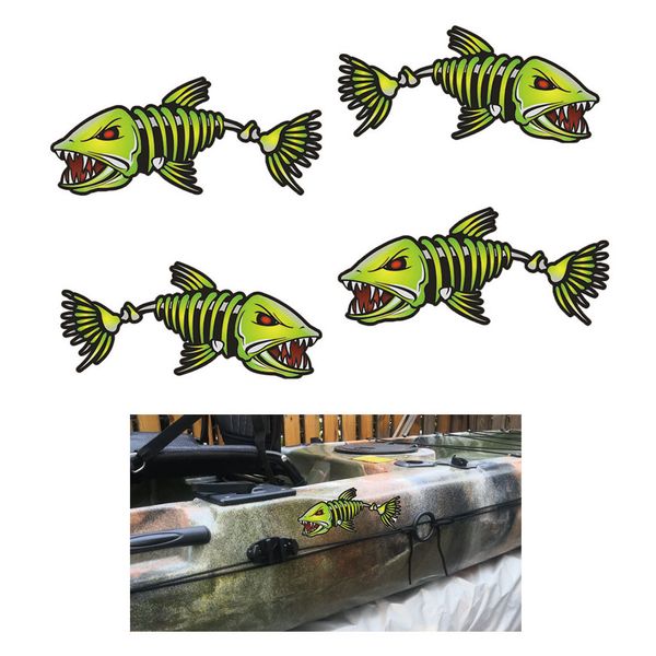 4 pieces kayak sticker fish bone decal canoe diy fishing car window graphics