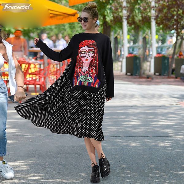2019 women black dress with patches polka print beaded long sleeve lady loose midi casual dress cute robe femme 3243, Black;gray
2019 women black dress with patches polka print beaded long sleeve lady loose midi casual dress cute robe femme 3243, Black;gray