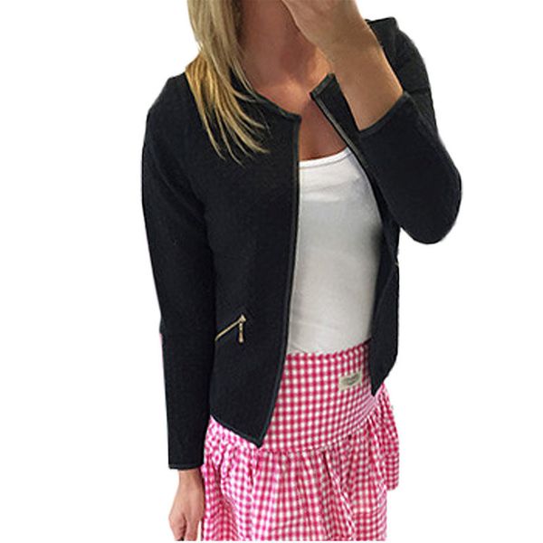 spring autumn women basic jacket long sleeve zipper pockets female slim short cardigan coat casual outerwear plus size, Black;brown
spring autumn women basic jacket long sleeve zipper pockets female slim short cardigan coat casual outerwear plus size, Black;brown