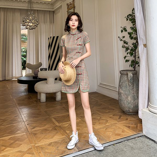 new arrival plaid chinese dresses classi cotton qipao daily dress oriental style cheongsam modern, Red
new arrival plaid chinese dresses classi cotton qipao daily dress oriental style cheongsam modern, Red