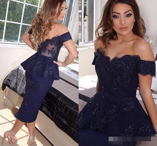navy blue evening dresses mermaid elegant off the shoulder beaded peplum lace applique tea length scalloped plus size prom party gowns, Black;red
navy blue evening dresses mermaid elegant off the shoulder beaded peplum lace applique tea length scalloped plus size prom party gowns, Black;red