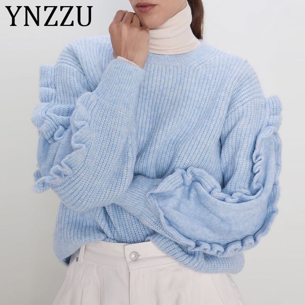 ynzzu 2019 autumn winter elegant ruffles blue knitted sweater women o neck loose female pullover ladies jumpers sweater at382, White;black
ynzzu 2019 autumn winter elegant ruffles blue knitted sweater women o neck loose female pullover ladies jumpers sweater at382, White;black