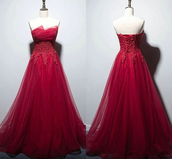 real picture dark red prom homecoming dresses lace pleated tulle unique strapless lace-up evening gowns vestidos de noche bridesmaid, Black
real picture dark red prom homecoming dresses lace pleated tulle unique strapless lace-up evening gowns vestidos de noche bridesmaid, Black