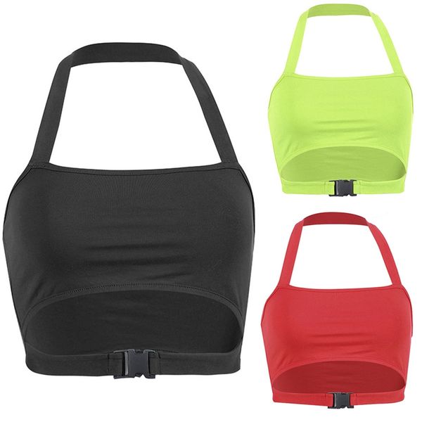 ladies summer solid color hanging neck hollow bag buckle camisole short section exposed navel, White
ladies summer solid color hanging neck hollow bag buckle camisole short section exposed navel, White