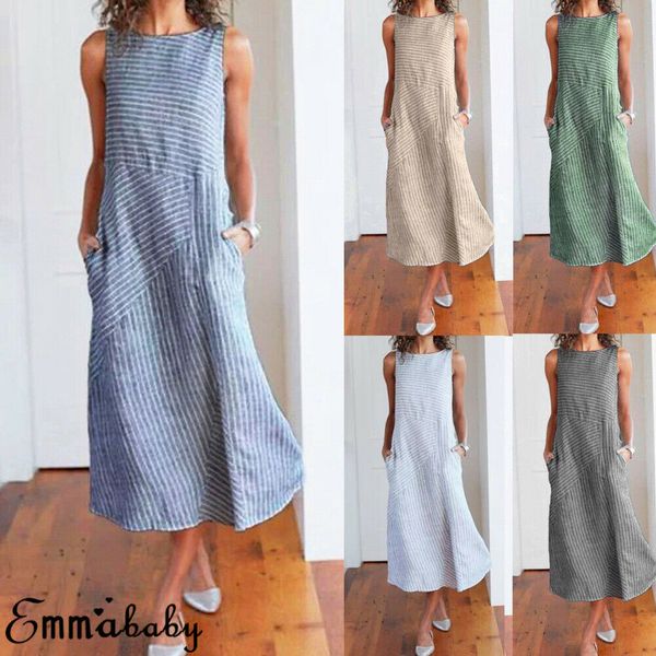 women's cotton linen long maxi dress sleeveless boho loose striped summer dress women girl holiday dresses, Black;gray
women's cotton linen long maxi dress sleeveless boho loose striped summer dress women girl holiday dresses, Black;gray