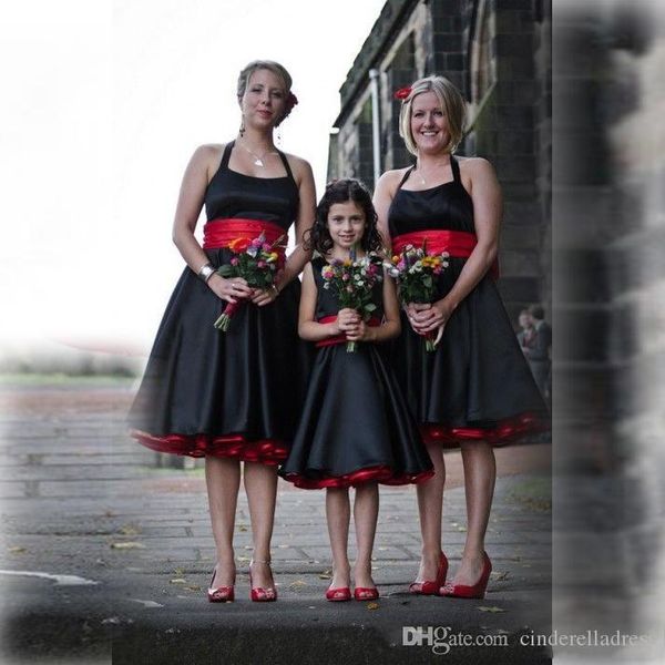 vintage black and red satin halter bridesmaid dresses with sash sleeveless backless elegant knee length junior bridesmaid dress, White;pink
vintage black and red satin halter bridesmaid dresses with sash sleeveless backless elegant knee length junior bridesmaid dress, White;pink