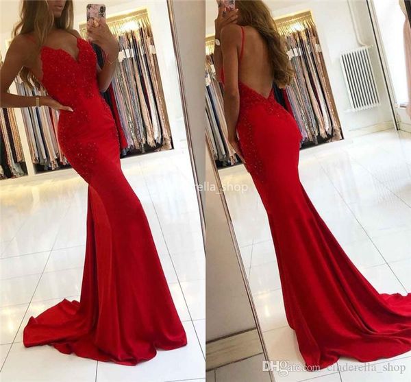 arabic red mermaid prom dresses bodice lace appliques spaghetti straps floor length backless formal dress prom party gowns robes, Black
arabic red mermaid prom dresses bodice lace appliques spaghetti straps floor length backless formal dress prom party gowns robes, Black