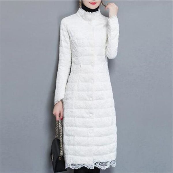 2018 winter fashion down jacket women long slim lace elegant stand collar lightweight white duck down coat plus size 3xl, Black
2018 winter fashion down jacket women long slim lace elegant stand collar lightweight white duck down coat plus size 3xl, Black