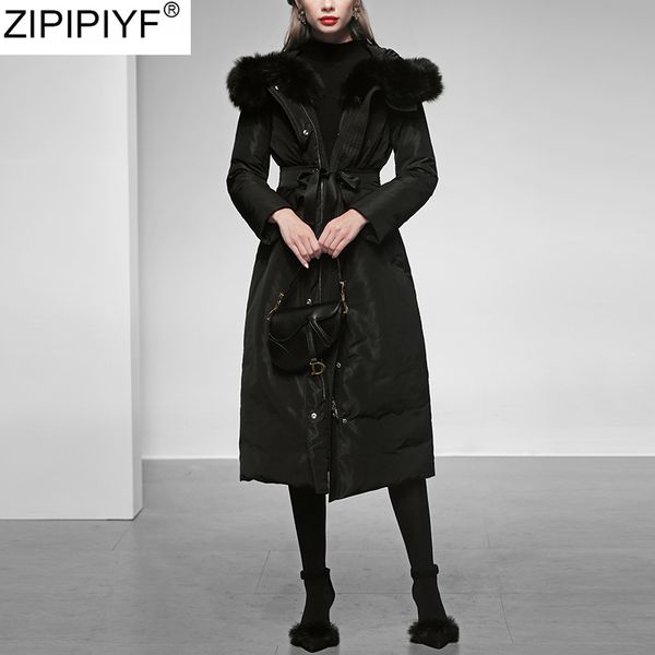 high-end winter new style fashion hooded large fur collar thick over-the-knee long down jacket slim warm coat with sash, Black
high-end winter new style fashion hooded large fur collar thick over-the-knee long down jacket slim warm coat with sash, Black