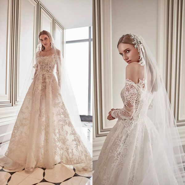 fashion wedding dresses off shoulder long sleeves lace appliques bridal gowns custom made sweep train designer a-line wedding dress, White
fashion wedding dresses off shoulder long sleeves lace appliques bridal gowns custom made sweep train designer a-line wedding dress, White