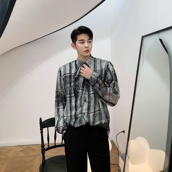 men's casual shirts long-sleeved shirt 2021 spring and summer temperament retro plaid printed youth personality trend clothing, White;black
men's casual shirts long-sleeved shirt 2021 spring and summer temperament retro plaid printed youth personality trend clothing, White;black