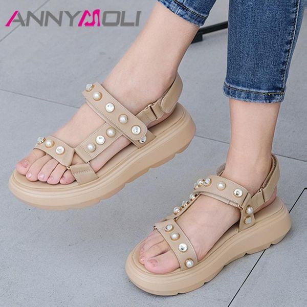annymoli natural genuine leather sandals crystal flat platform shoes pearl female sneakers sandals summer beige black size 34-40
annymoli natural genuine leather sandals crystal flat platform shoes pearl female sneakers sandals summer beige black size 34-40