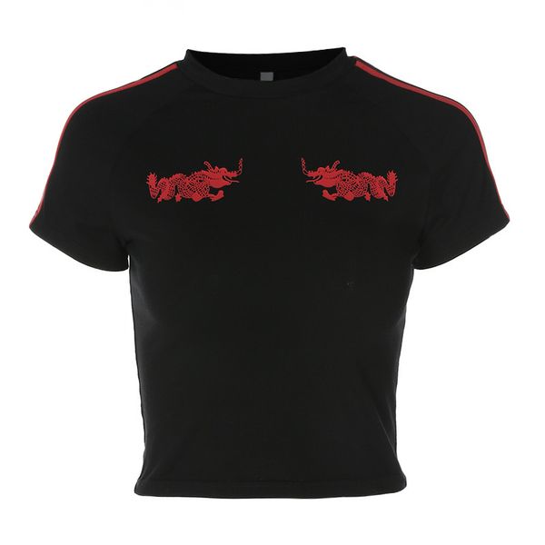 women women shirt slim waist t shirt women cropped dragon print stripe cotton t shirt summer black o neck tee femme, White
women women shirt slim waist t shirt women cropped dragon print stripe cotton t shirt summer black o neck tee femme, White