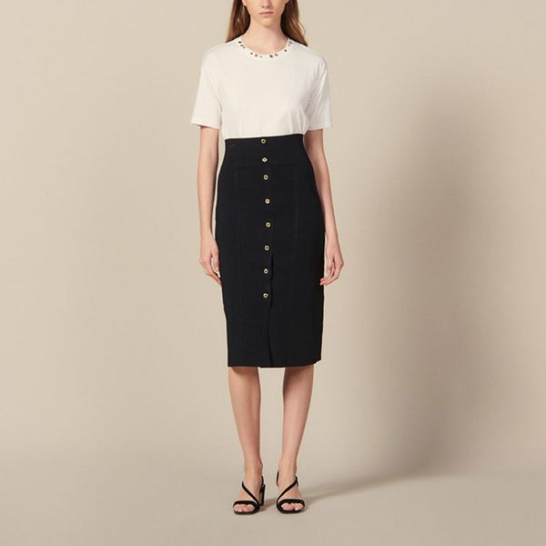 women skirt 2019 autumn and winter new women's fashion trend gold buttons long skirt, Black
women skirt 2019 autumn and winter new women's fashion trend gold buttons long skirt, Black
