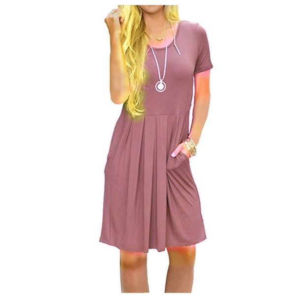 women's short sleeve crew neck pleated loose swing casual dress with pockets knee length s-2xl plus size vestido many colors, Black;gray
women's short sleeve crew neck pleated loose swing casual dress with pockets knee length s-2xl plus size vestido many colors, Black;gray