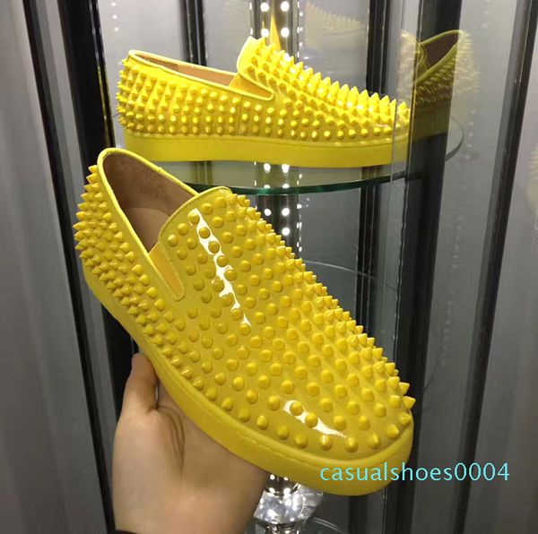 new pik boat veau velours yellow patent leather spikes low slip-on casual shoes women men red bottom sneakers loafers size 35-46 c04, Black
new pik boat veau velours yellow patent leather spikes low slip-on casual shoes women men red bottom sneakers loafers size 35-46 c04, Black