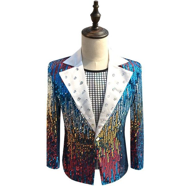 colorful blazers for men gold red blue sequin blazer men slim fit club party dj stage clothing for men blazer masculino slim fit, White;black
colorful blazers for men gold red blue sequin blazer men slim fit club party dj stage clothing for men blazer masculino slim fit, White;black