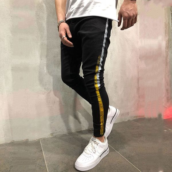 men's skinny destroyed ripped jeans high street style trend fashion slim printed feet denim pants black color hip hop jeans men, Blue
men's skinny destroyed ripped jeans high street style trend fashion slim printed feet denim pants black color hip hop jeans men, Blue