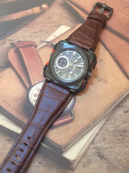 cool 46mm outdoor bellross aviation skeleton dial mens watches square black steel case quartz satch watch with brown leather strap, Slivery;brown
cool 46mm outdoor bellross aviation skeleton dial mens watches square black steel case quartz satch watch with brown leather strap, Slivery;brown