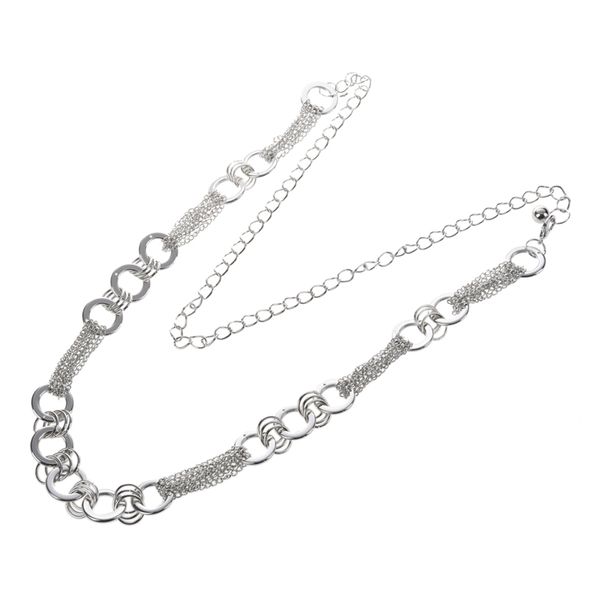 silver tone hoops multi strand links metal cinch waist chain belt for lady, Black;brown
silver tone hoops multi strand links metal cinch waist chain belt for lady, Black;brown