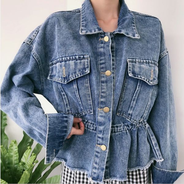 new denim jacket women ins retro loose drawstring waist jeans jackets female personality big pocket coat spring autumn, Black;brown
new denim jacket women ins retro loose drawstring waist jeans jackets female personality big pocket coat spring autumn, Black;brown