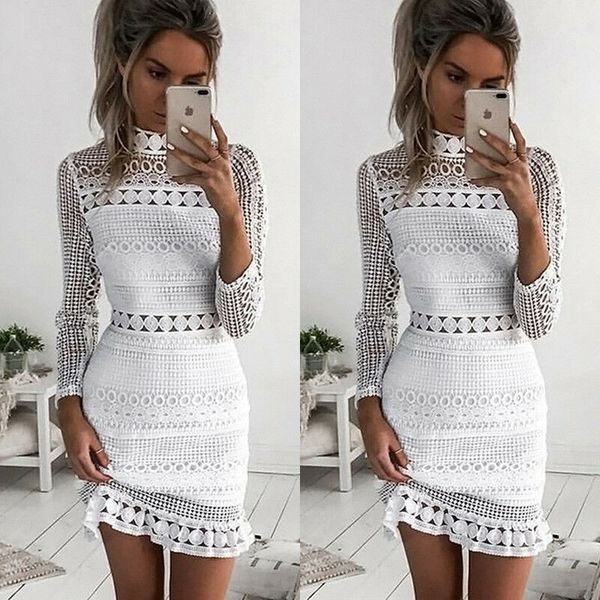 women formal skinny dress long sleeve turtleneck slim lace geometric ruffles white mini dress outfit evening party, Black;gray
women formal skinny dress long sleeve turtleneck slim lace geometric ruffles white mini dress outfit evening party, Black;gray